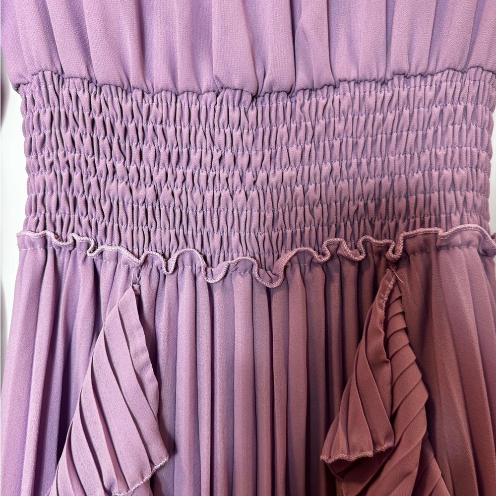 💜 Ethereal Lavender Pleated Mini Dress - Smocked Waist & Ruffle Detail - Size L - Picture 5 of 9